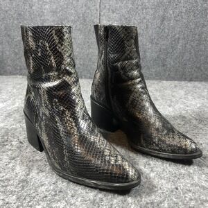 Vintage Zodiac Saloon Boots Womens 7.5 Black Snake Leather Western Ankle Zip